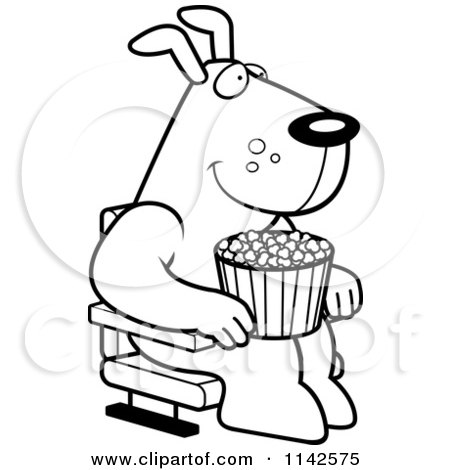 Cartoon Clipart Of A Black And White Happy Dog With Popcorn At The Movie Theater - Vector Outlined Coloring Page by Cory Thoman