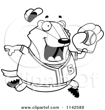 Cartoon Clipart Of A Black And White Chubby Badger Playing Baseball - Vector Outlined Coloring Page by Cory Thoman