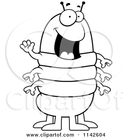 Cartoon Clipart Of A Black And White Waving Centipede - Vector Outlined Coloring Page by Cory Thoman