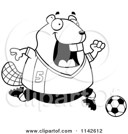 Cartoon Clipart Of A Black And White Chubby Badger Playing Soccer - Vector Outlined Coloring Page by Cory Thoman