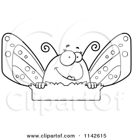 Cartoon Clipart Of A Black And White Butterfly In Grass - Vector Outlined Coloring Page by Cory Thoman