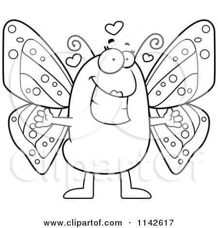 Cartoon Clipart Of A Black And White Loving Butterfly - Vector Outlined Coloring Page by Cory Thoman
