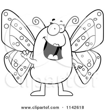 Cartoon Clipart Of A Black And White Waving Butterfly - Vector Outlined Coloring Page by Cory Thoman