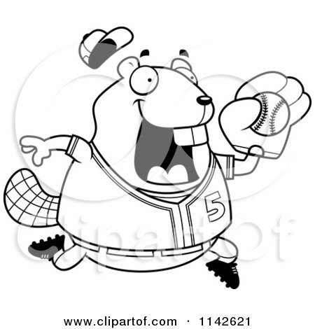 Cartoon Clipart Of A Black And White Chubby Badger Playing Baseball - Vector Outlined Coloring Page by Cory Thoman