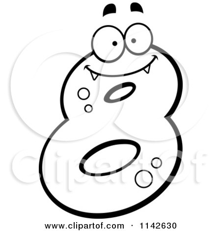 Cartoon Clipart Of A Black And White Number Eight Character - Vector Outlined Coloring Page by Cory Thoman