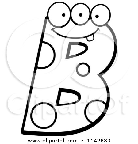 Cartoon Clipart Of A Black And White Alien Letter B - Vector Outlined Coloring Page by Cory Thoman