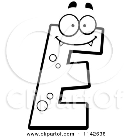 Cartoon Clipart Of A Black And White Alien Letter D - Vector Outlined ...