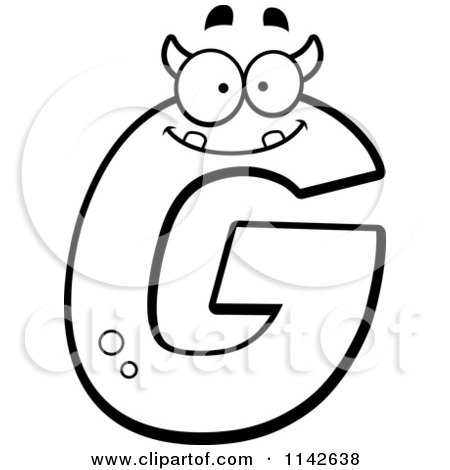 Cartoon Clipart Of A Black And White Alien Letter G - Vector Outlined Coloring Page by Cory Thoman