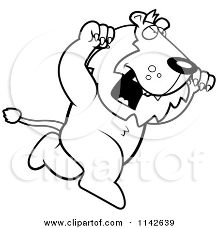 Cartoon Clipart Of A Black And White Attacking Lion - Vector Outlined Coloring Page by Cory Thoman