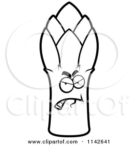 Cartoon Clipart Of A Black And White Angry Asparagus Character - Vector Outlined Coloring Page by Cory Thoman