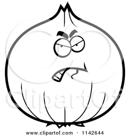 Cartoon Clipart Of A Black And White Angry Onion Character - Vector Outlined Coloring Page by Cory Thoman