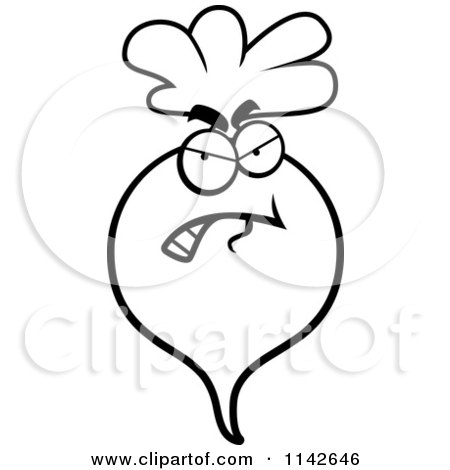 Cartoon Clipart Of A Black And White Angry Radish Character - Vector Outlined Coloring Page by Cory Thoman