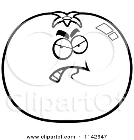 Cartoon Clipart Of A Black And White Angry Tomato Character - Vector Outlined Coloring Page by Cory Thoman