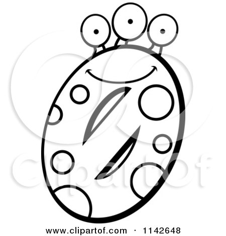 Cartoon Clipart Of A Black And White Three Eyed Number Zero Character - Vector Outlined Coloring Page by Cory Thoman