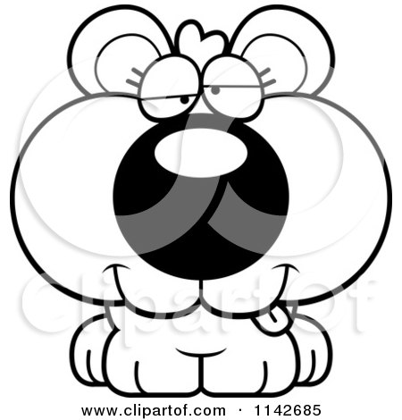 Cartoon Clipart Of A Black And White Cute Dumb Bear Cub - Vector Outlined Coloring Page by Cory Thoman