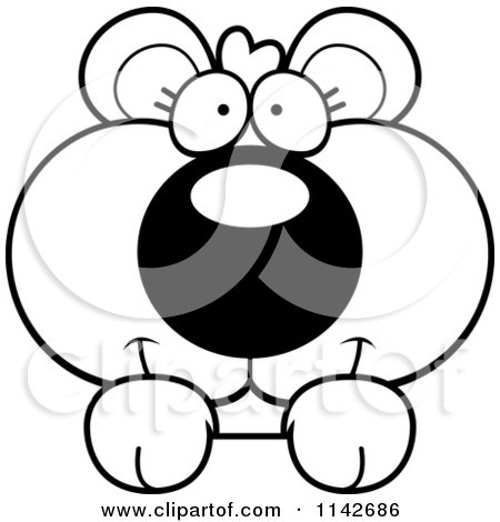 Cartoon Clipart Of A Black And White Cute Bear Cub Looking Over A Surface - Vector Outlined Coloring Page by Cory Thoman