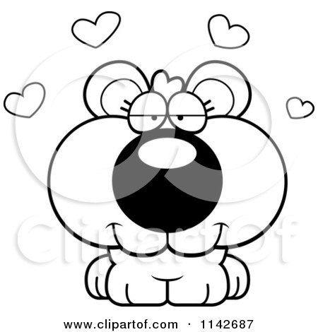 Cartoon Clipart Of A Black And White Loving Bear Cub - Vector Outlined Coloring Page by Cory Thoman