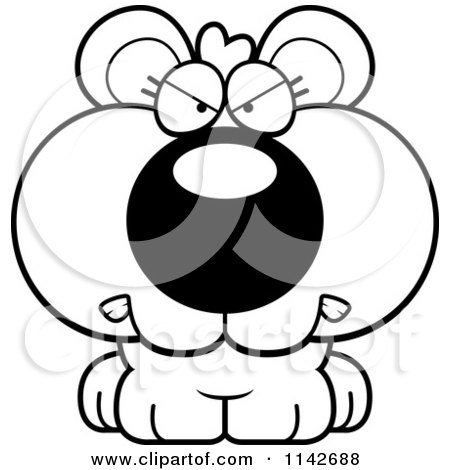 Cartoon Clipart Of A Black And White Mad Cute Bear Cub - Vector Outlined Coloring Page by Cory Thoman