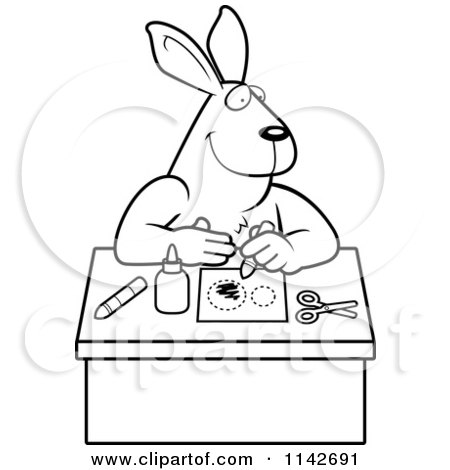 Cartoon Clipart Of A Black And White Arts And Crafts Rabbit - Vector Outlined Coloring Page by Cory Thoman