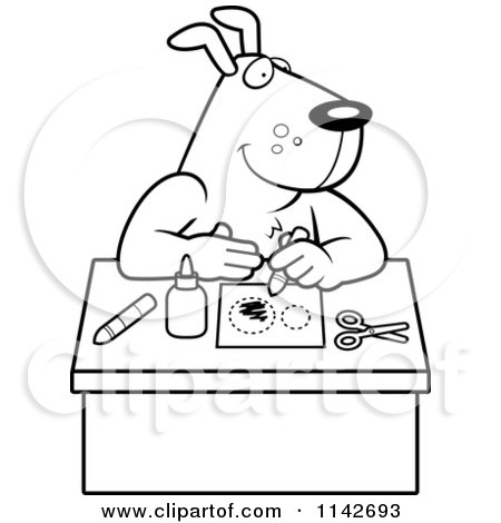 Cartoon Clipart Of A Black And White Arts And Crafts Dog - Vector Outlined Coloring Page by Cory Thoman
