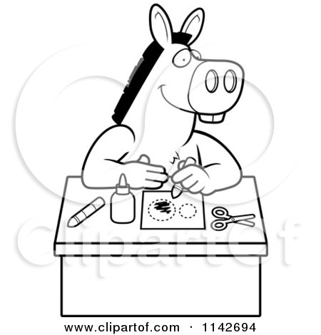 Cartoon Clipart Of A Black And White Arts And Crafts Donkey - Vector Outlined Coloring Page by Cory Thoman