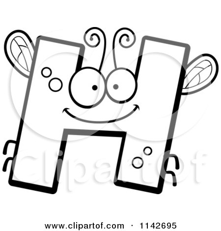 Cartoon Clipart Of A Black And White Letter H Bug - Vector Outlined Coloring Page by Cory Thoman