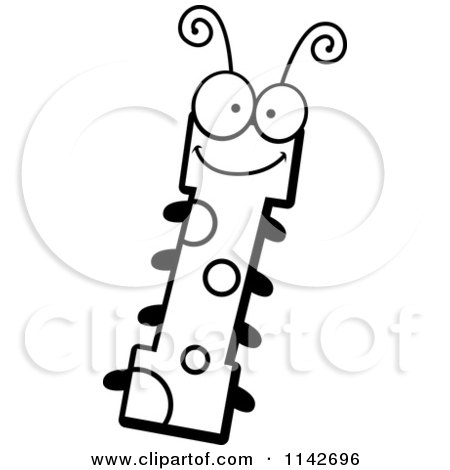 Cartoon Clipart Of A Black And White Letter I Bug - Vector Outlined