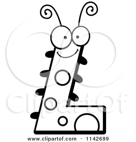 Cartoon Clipart Of A Black And White Letter L Bug - Vector Outlined Coloring Page by Cory Thoman