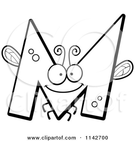Cartoon Clipart Of A Black And White Letter M Bug - Vector Outlined Coloring Page by Cory Thoman