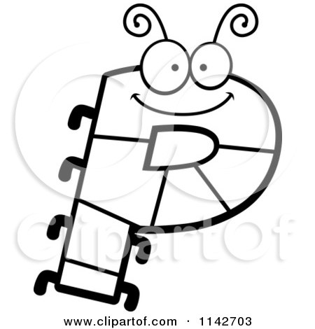 Cartoon Clipart Of A Black And White Letter P Bug - Vector Outlined Coloring Page by Cory Thoman