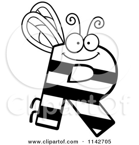 Cartoon Clipart Of A Black And White Letter R Bug - Vector Outlined Coloring Page by Cory Thoman
