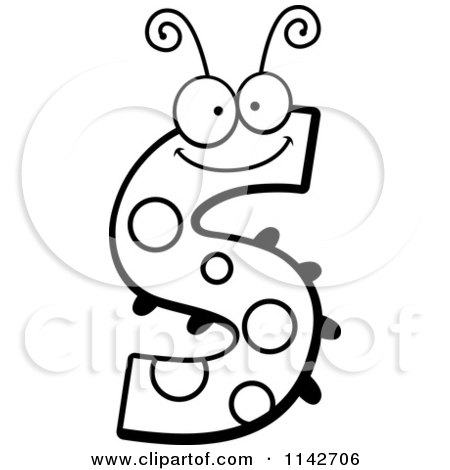 Cartoon Clipart Of A Black And White Letter S Bug - Vector Outlined Coloring Page by Cory Thoman