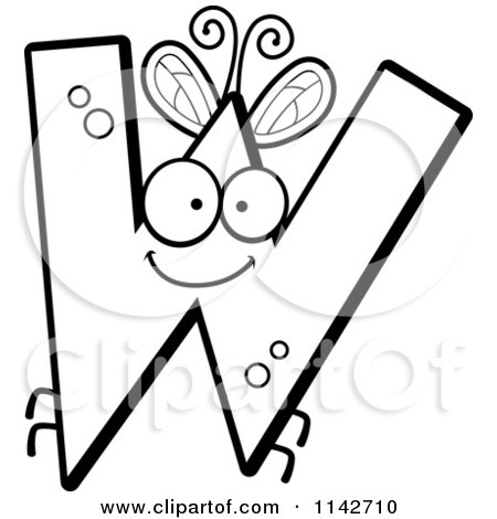Cartoon Clipart Of A Black And White Letter W Bug - Vector Outlined Coloring Page by Cory Thoman