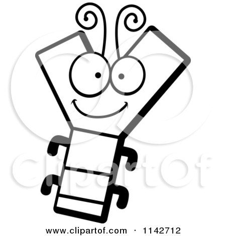 Cartoon Clipart Of A Black And White Letter Y Bug - Vector Outlined Coloring Page by Cory Thoman