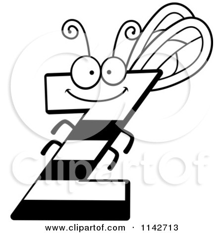 Cartoon Clipart Of A Black And White Letter Z Bug - Vector Outlined Coloring Page by Cory Thoman