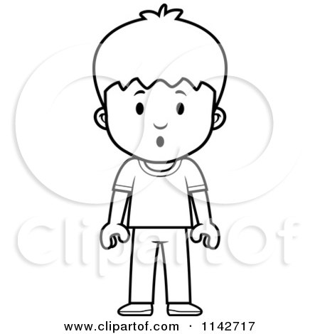 Cartoon Clipart Of A Black And White School Boy With A Scared Expression - Vector Outlined Coloring Page by Cory Thoman