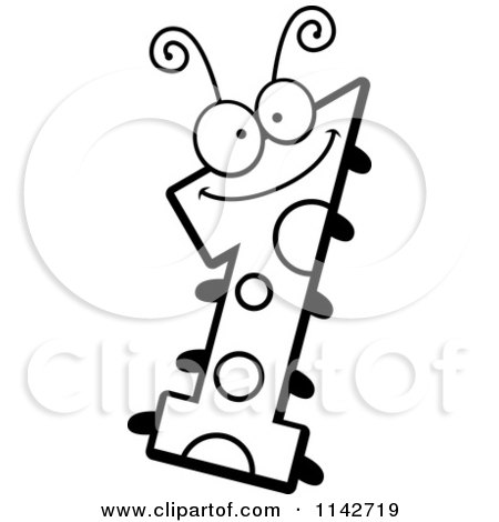 Cartoon Clipart Of A Black And White Bug Number 1 - Vector Outlined Coloring Page by Cory Thoman