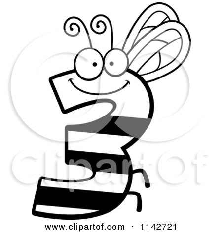 Cartoon Clipart Of A Black And White Bug Number 3 - Vector Outlined Coloring Page by Cory Thoman