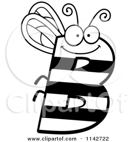 Cartoon Clipart Of A Black And White Letter B Bug - Vector Outlined Coloring Page by Cory Thoman