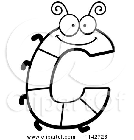 Cartoon Clipart Of A Black And White Letter C Bug - Vector Outlined Coloring Page by Cory Thoman