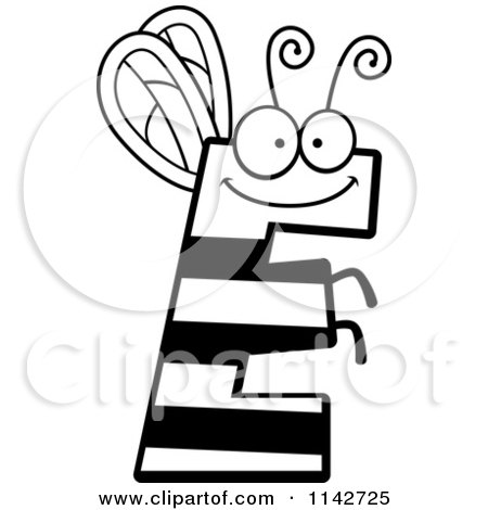 Cartoon Clipart Of A Black And White Letter E Bug - Vector Outlined Coloring Page by Cory Thoman