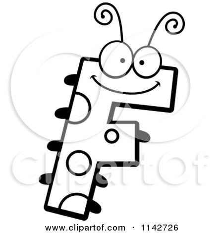 Cartoon Clipart Of A Black And White Letter F Bug - Vector Outlined Coloring Page by Cory Thoman