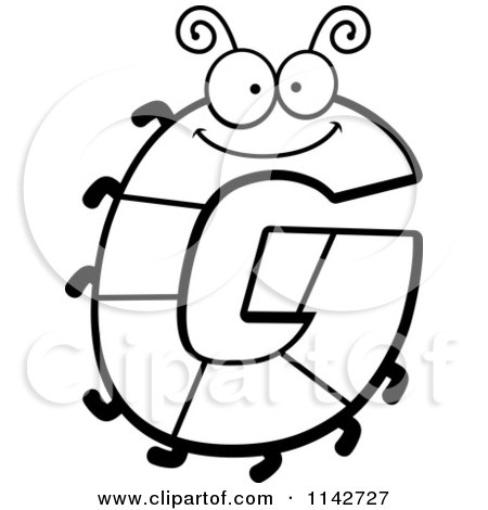 Cartoon Clipart Of A Black And White Letter G Bug - Vector Outlined Coloring Page by Cory Thoman