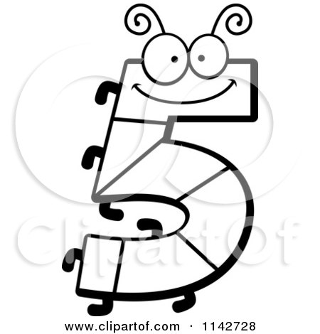 Cartoon Clipart Of A Black And White Bug Number 5 - Vector Outlined Coloring Page by Cory Thoman