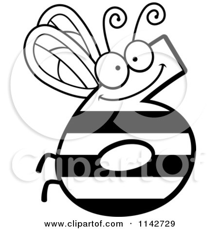 Cartoon Clipart Of A Black And White Bug Number 6 - Vector Outlined Coloring Page by Cory Thoman
