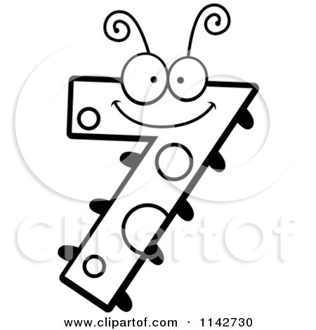 Cartoon Clipart Of A Black And White Bug Number 7 - Vector Outlined Coloring Page by Cory Thoman