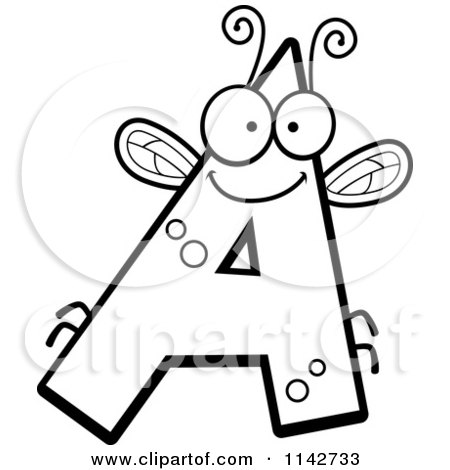 Cartoon Clipart Of A Black And White Letter A Bug - Vector Outlined Coloring Page by Cory Thoman