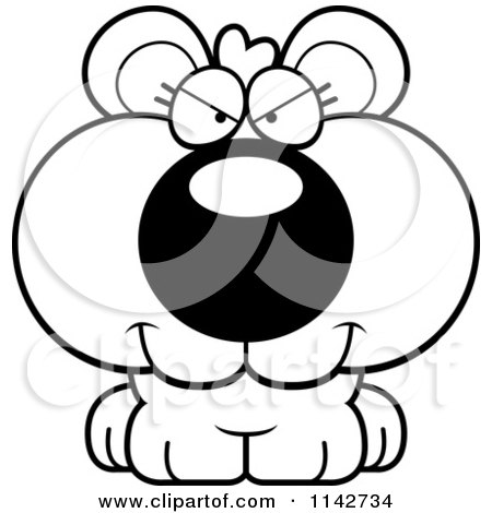 Cartoon Clipart Of A Black And White Mad Bear Cub - Vector Outlined Coloring Page by Cory Thoman