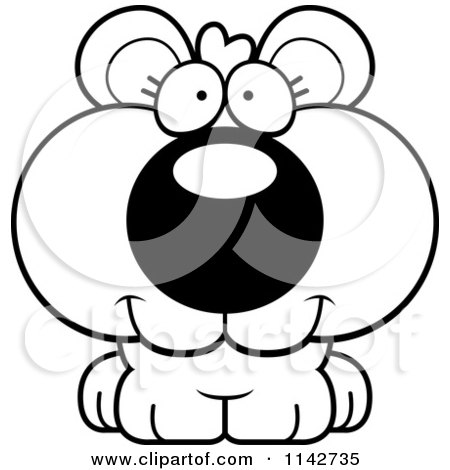 Cartoon Clipart Of A Black And White Happy Bear Cub - Vector Outlined Coloring Page by Cory Thoman