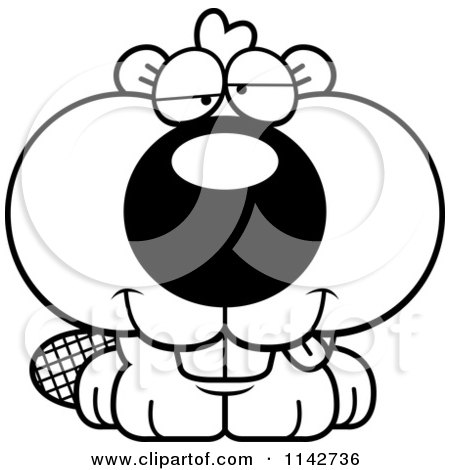 Cartoon Clipart Of A Black And White Cute Dumb Beaver - Vector Outlined Coloring Page by Cory Thoman